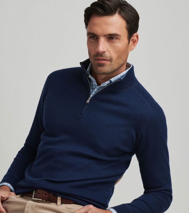 Voyager Cashmere-Silk Saddle Shoulder Quarter Zip