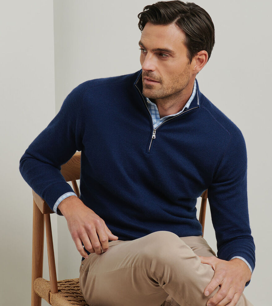 Voyager Cashmere-Silk Saddle Shoulder Quarter Zip image number 5